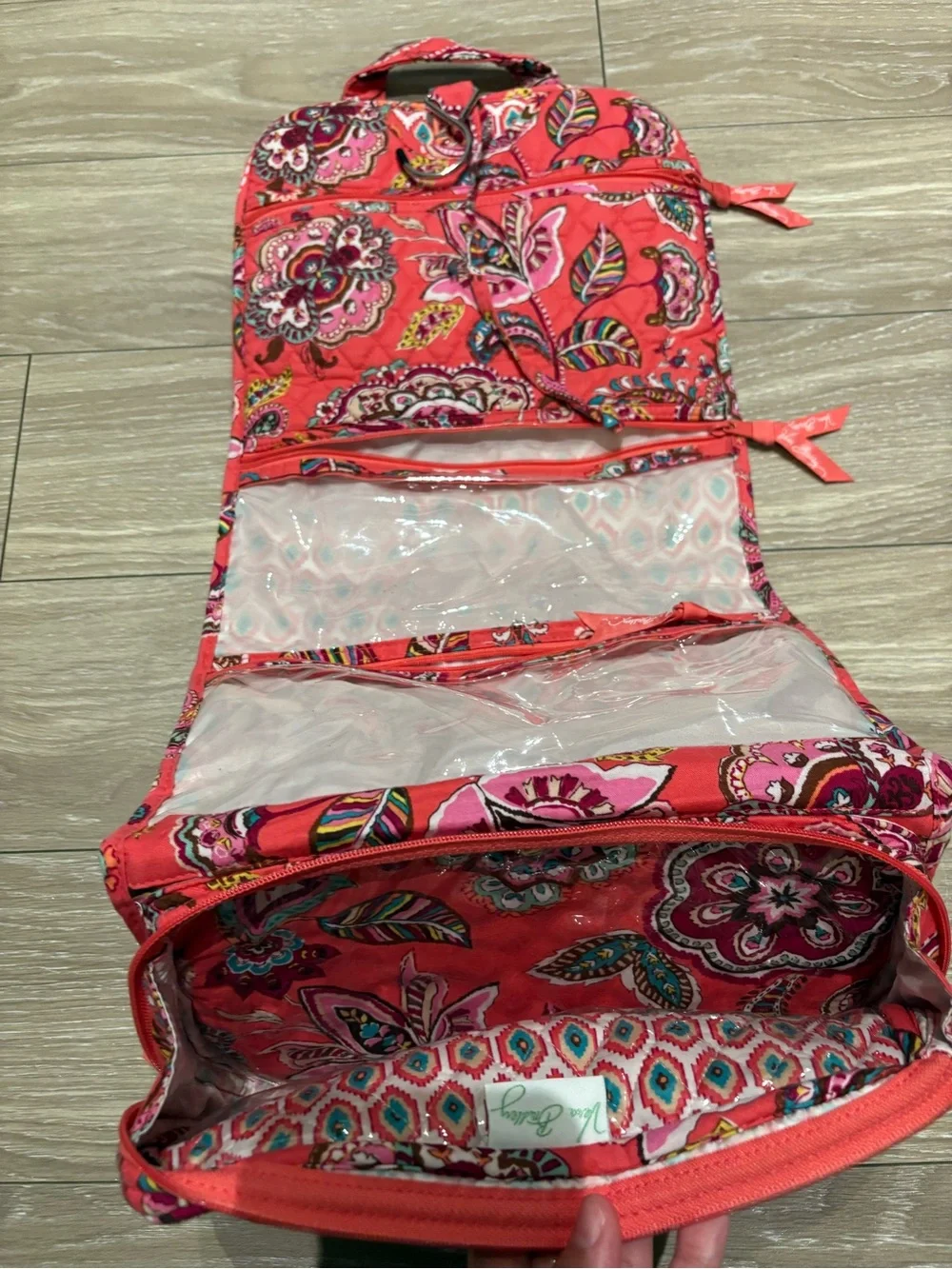 Vera Bradley Coral Pink Floral Quilted Hanging Travel Organizer